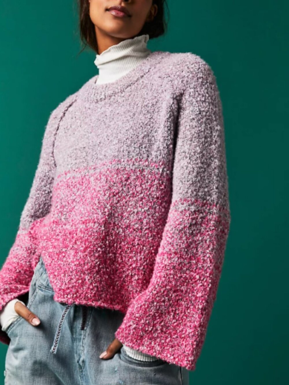 Free People BFF Cocoon Dip Dye Sweater - Size XS in Purple and Pink